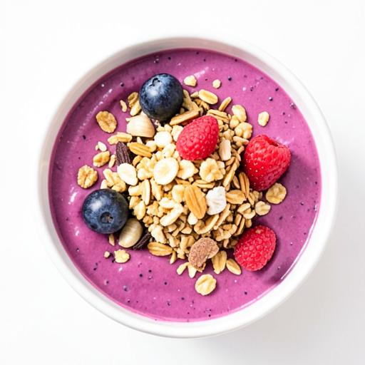 Berry protein bowl with granola and fresh berries